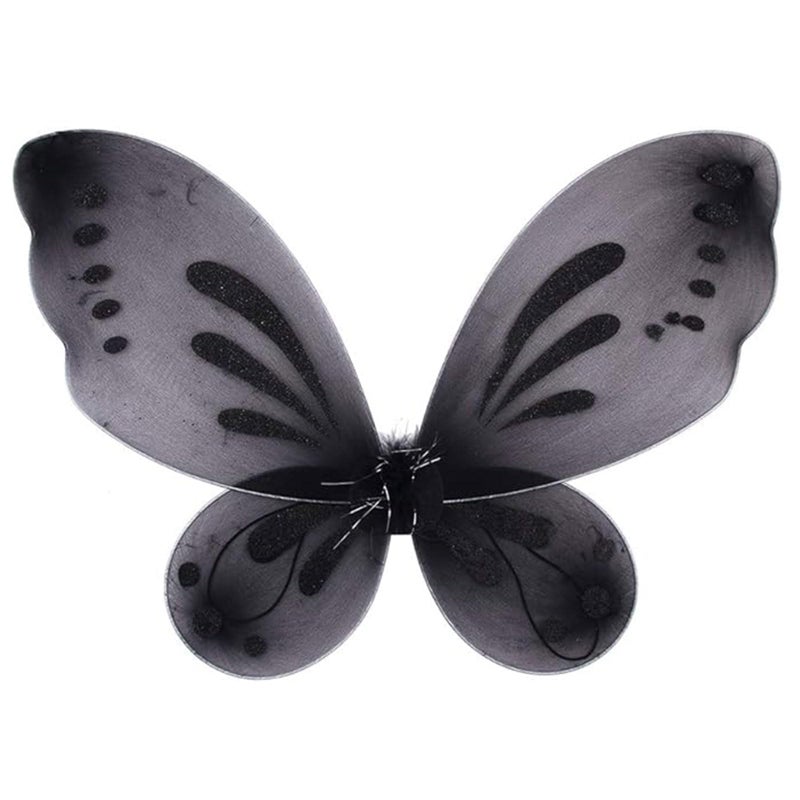 Dushi Fairy Wings Custume Princess Wings Glitter Dress Up Pretend Play Accessory for Halloween &Birthday Party (22."4W x 18.5" L) Black - Image 1